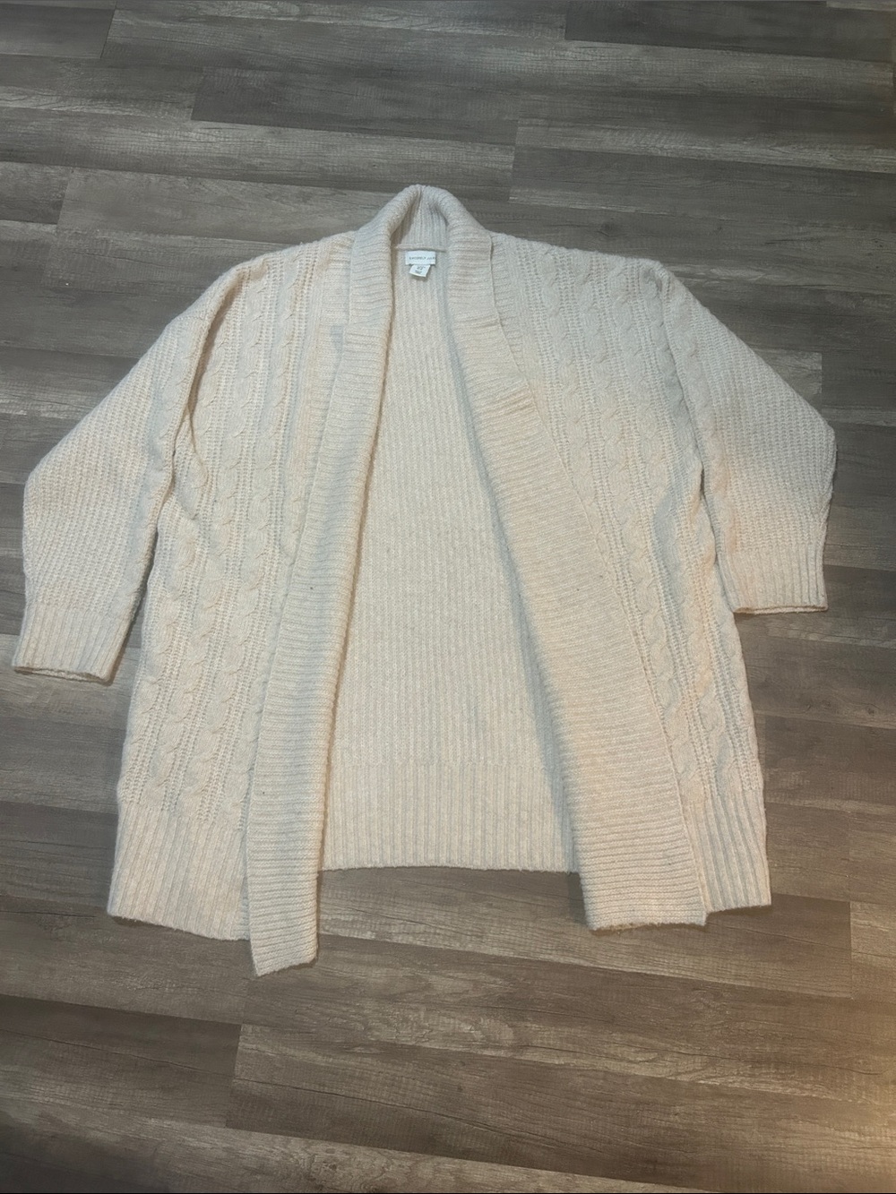 Sincerely Jules Women’s Cardigan Open Front Cable Knit Long in Cream Size XL